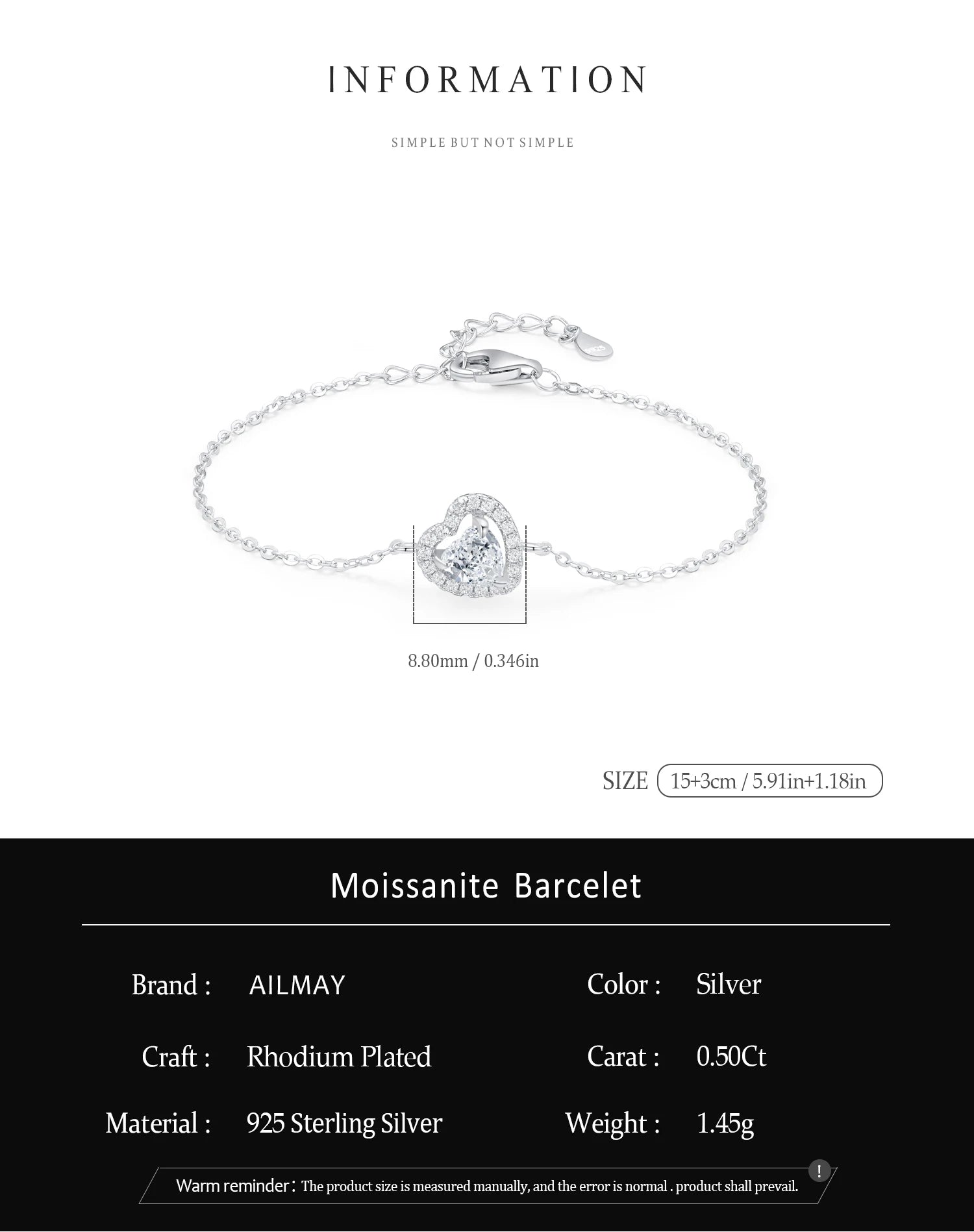 925 Sterling Silver Elegant 1Ct Heart