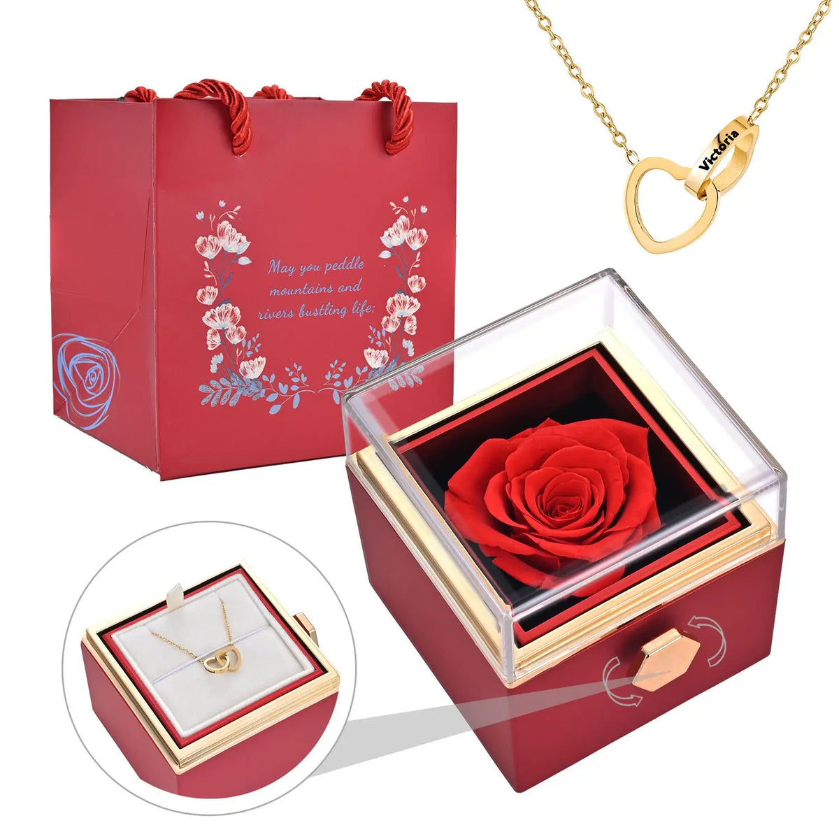 Engraved necklace with interlocking hearts