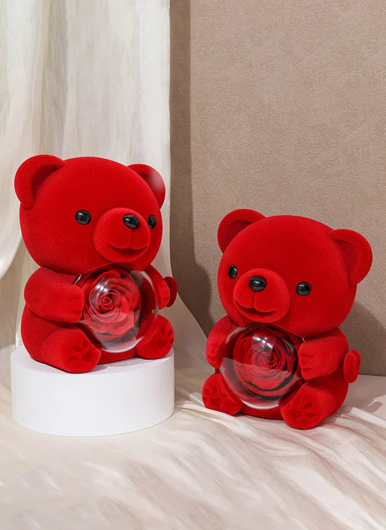 Soft Eternal Rose Bear / Engraved Necklace