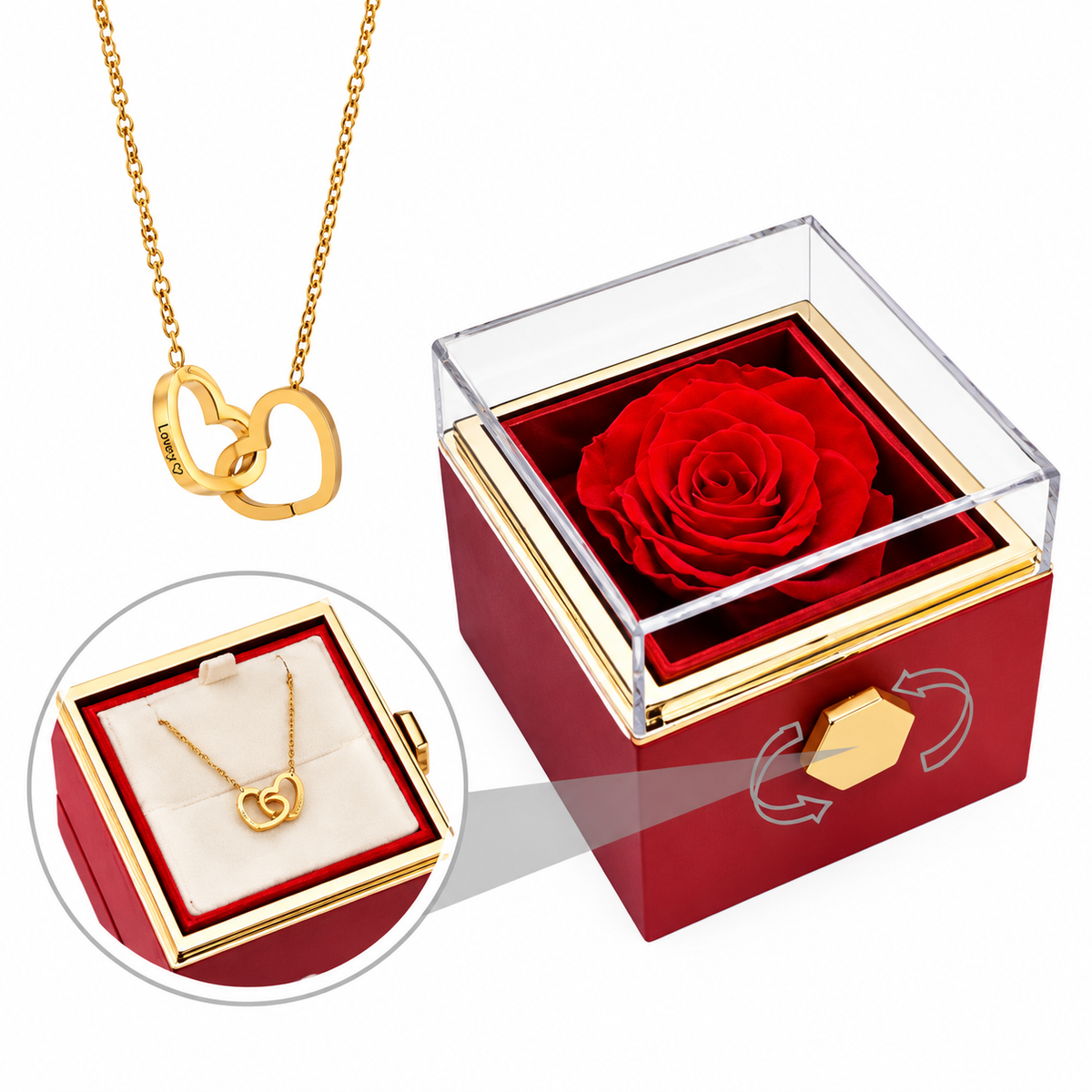 Engraved necklace with interlocking hearts