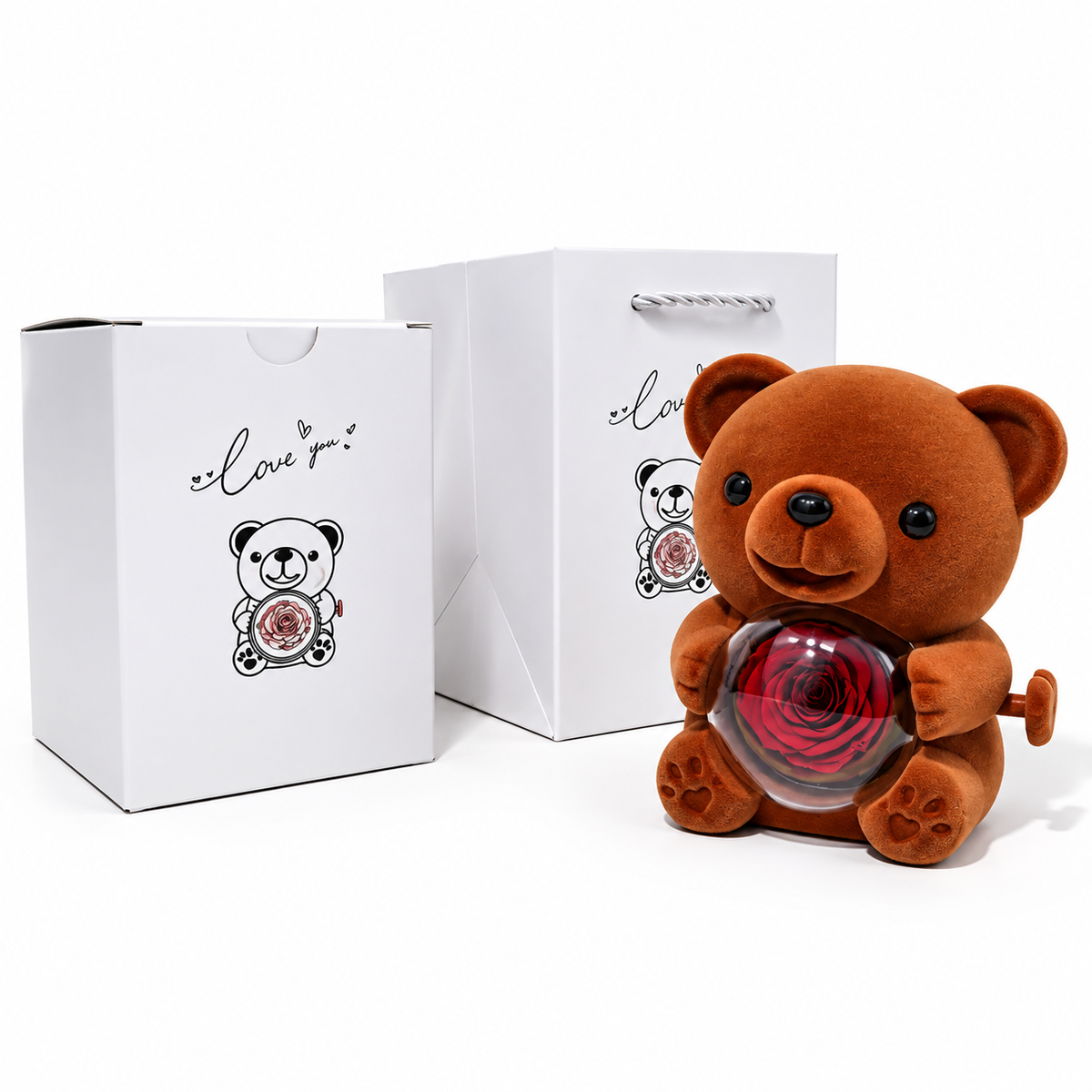 Soft Eternal Rose Bear / Engraved Necklace