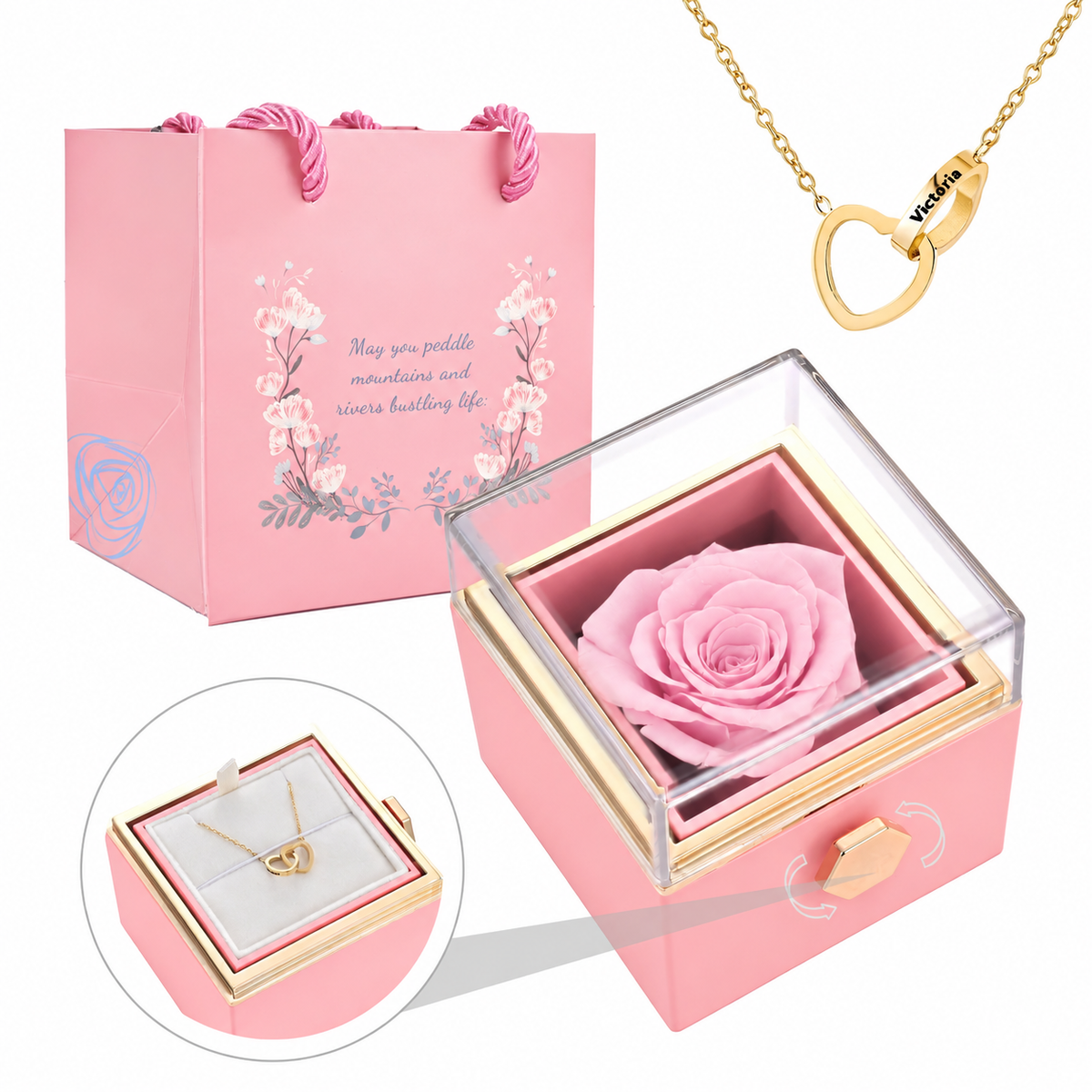 Engraved necklace with interlocking hearts