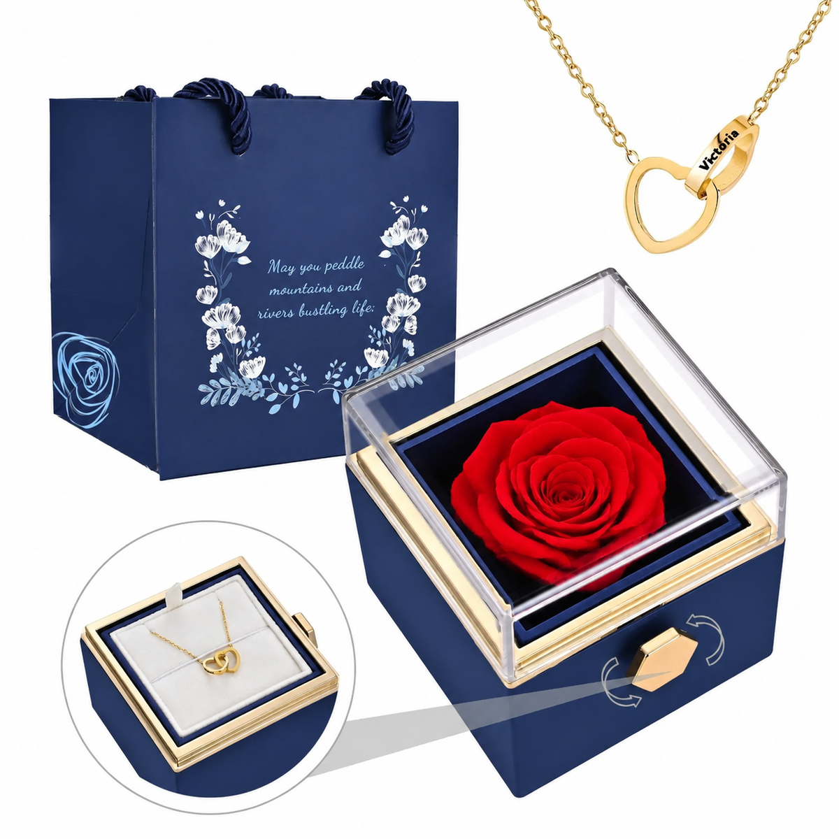 Engraved necklace with interlocking hearts