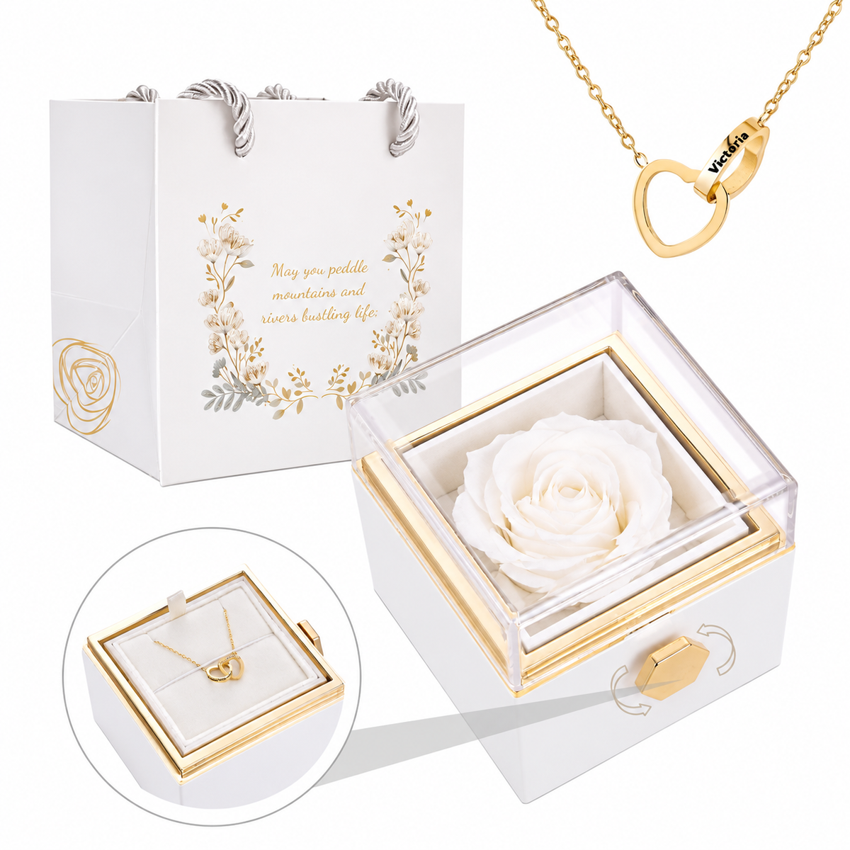 Engraved necklace with interlocking hearts
