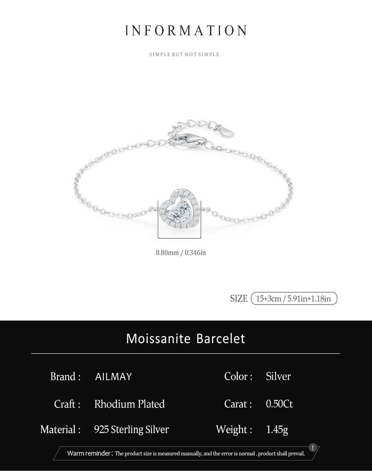 925 Sterling Silver Elegant 1Ct Heart