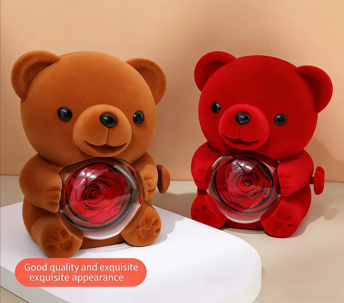 Soft Eternal Rose Bear / Engraved Necklace