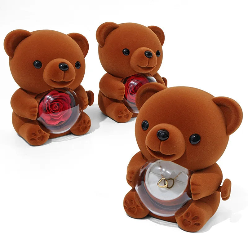 Soft Eternal Rose Bear / Engraved Necklace