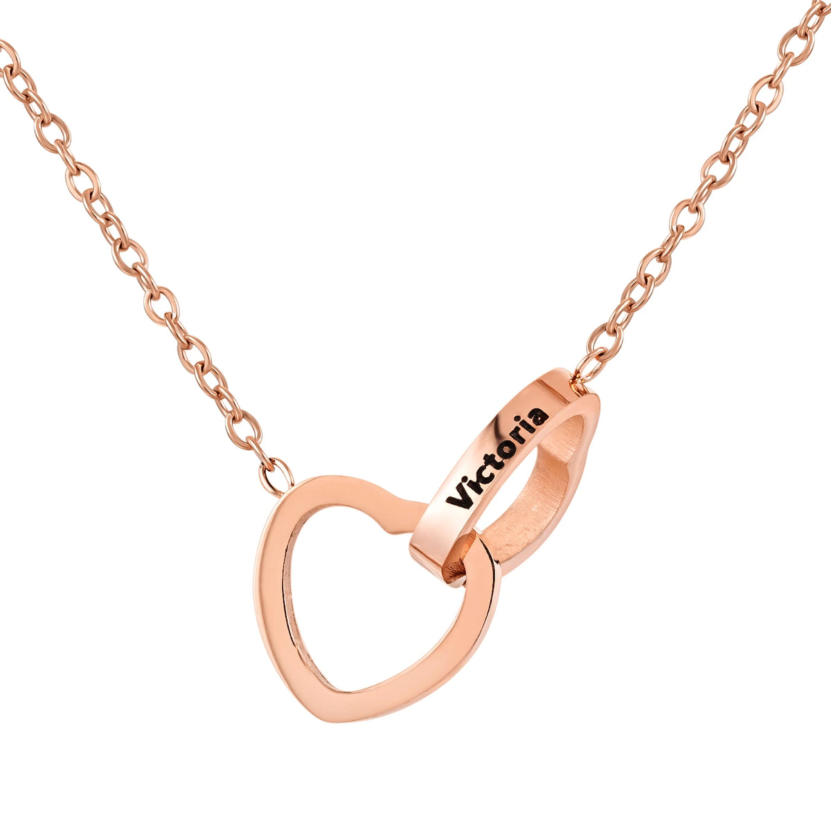 Engraved necklace with interlocking hearts